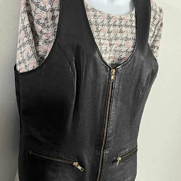Black Leather Vest M Motorcycle Vest Unisex sleeveless vest jacket - Picture 3 of 8